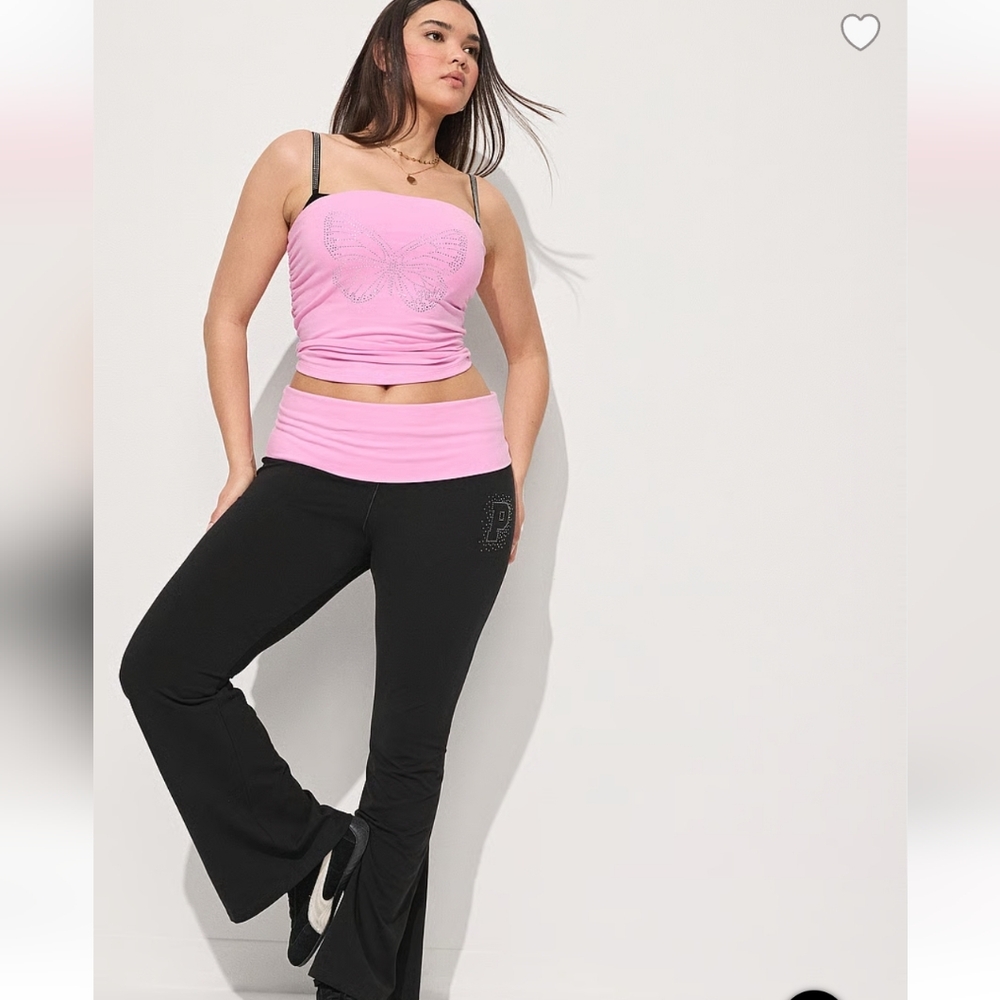 🌟BLING🌟 BNWT‼️Victoria's Secret/PINK Cotton Foldover Flare Leggings - Medium